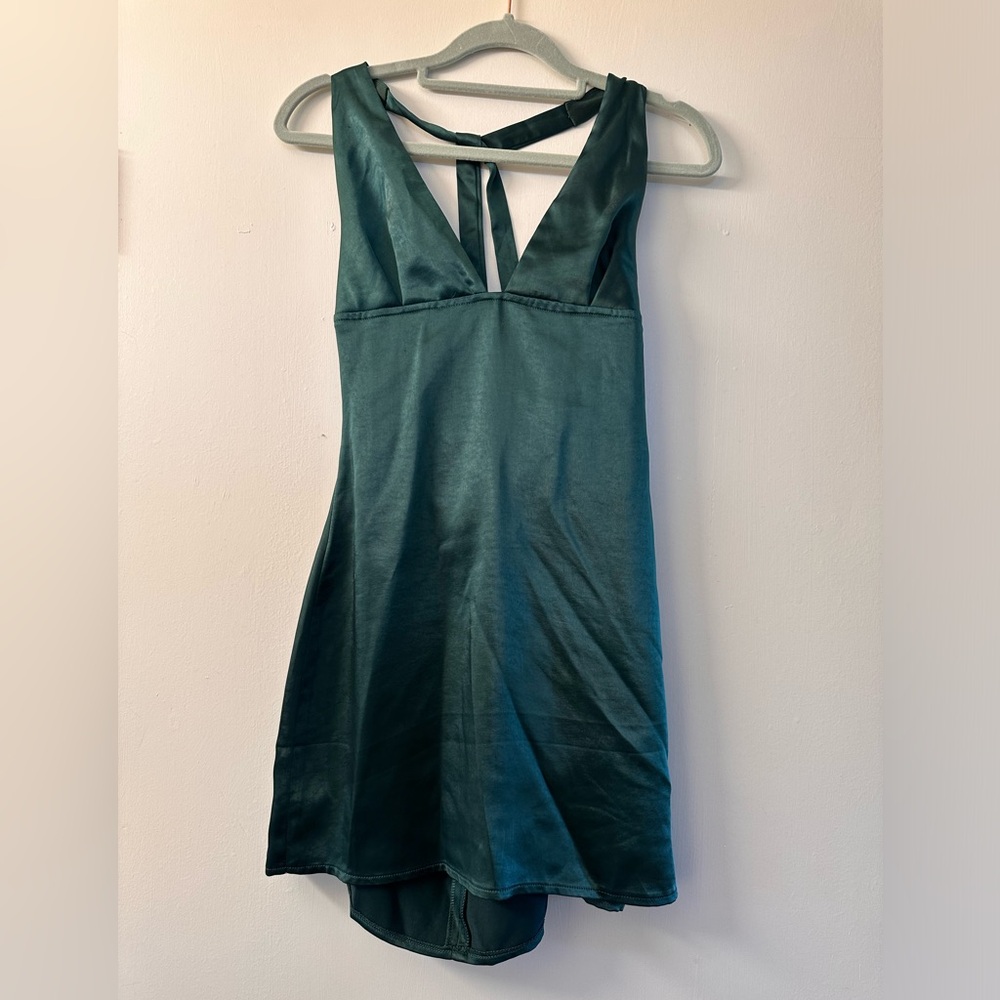 Emeral satin green halter dress